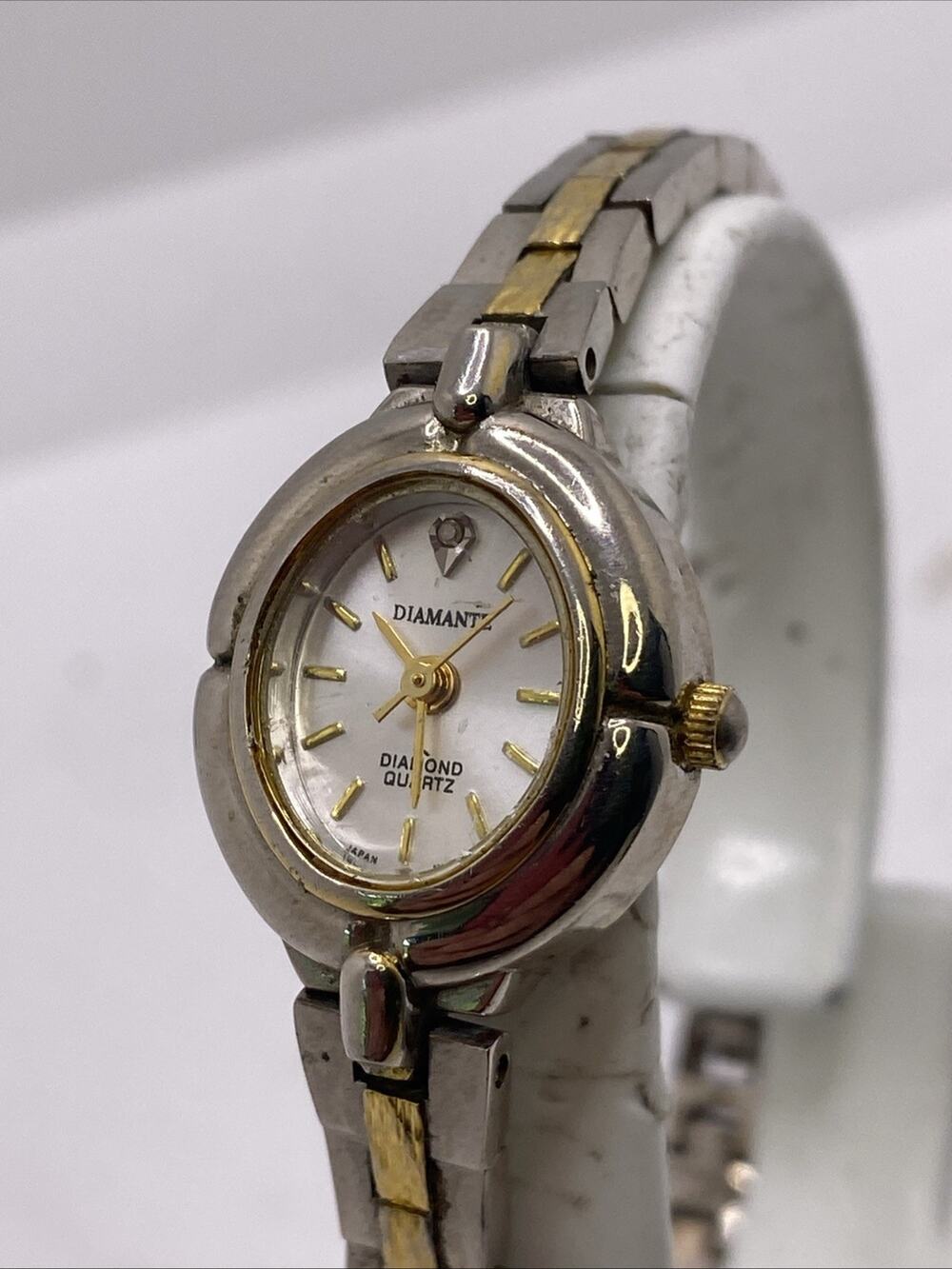 Vintage Womens Silver Gold Diamond Quartz Watch New Battery